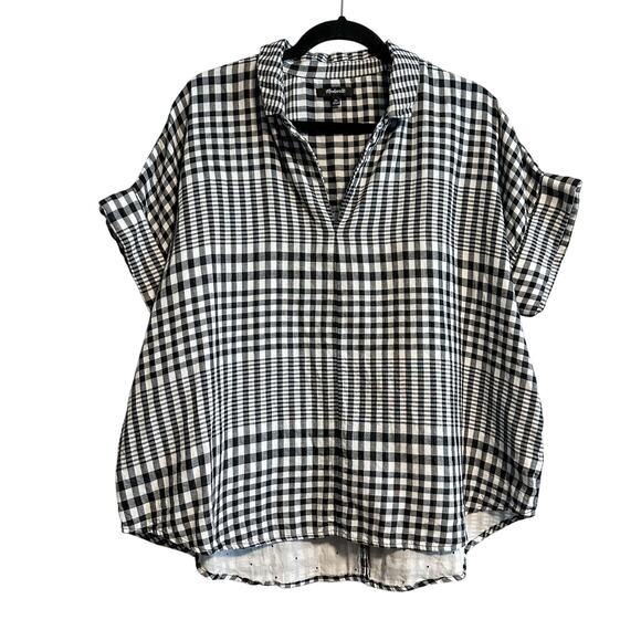 Madewell Tops - Madewell Hayden Double-Faced Popover Top in Breeney Plaid Size XL Black White